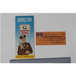 1962 Hamilton White Rose Map & A 1947 McColl-Frontenac Oil Company Canceled Cheque