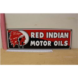 Reproduction Red Indian Motor Oil Sign (18"x5.5")
