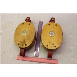 Pair Of Large Wooden Pulleys