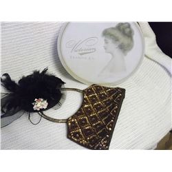 Hat box, Ladies Old Hat And Beaded Purse