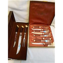 Bone Handled 3 Piece Carving Set W/ Set Of 6 Knives And Forks