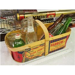 Wooden Handled Fruit Basked With Assorted Bottles, Hamms And Druery