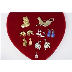 Cat Lovers Jewellery: Earrings (3 Pairs)& Brooches (6)