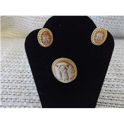 12 KT Gold Filled Cameo Brooch & Earrings (1940's)