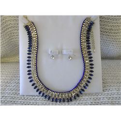 Glass Sapphire & Rhinestone Necklace Set