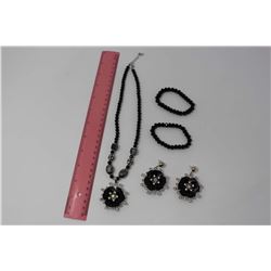 Black Crystal & Rhinestone Set: Necklace, Earrings & Bracelets