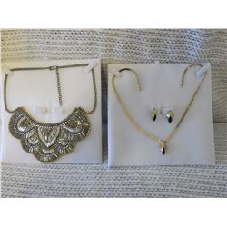 Black Onyx Necklace Set & Sequin Beaded Collar Necklace