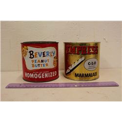 Vintage Beverly Peanut Butter & Empress Marmalade Tins