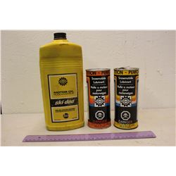 Bombardier Snowmobile Lubricant Tins (2)(1 Full)& Ski-Doo Motor Oil (Half Full)