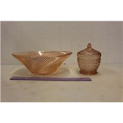 Pink Depression Glass Bowl & Candy Dish