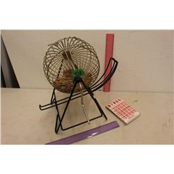 Vintage Bingo Cage w/Balls & Bingo Papers