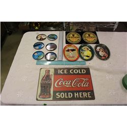 Coca-Cola Sign And Lot Of Coasters (Coca-Cola, Guinness, Co-op)