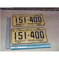 Matching 1957 Sask License Plates