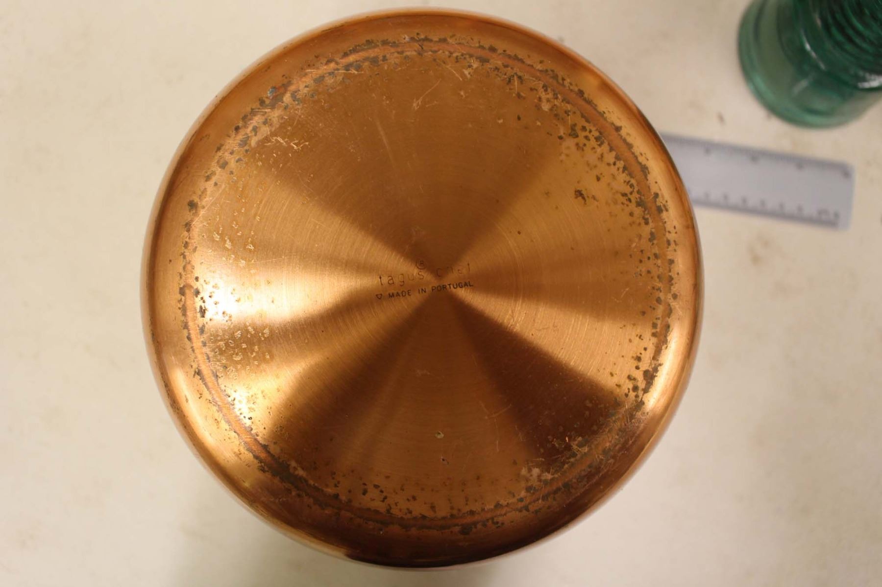 3 Qt. Copper Cooking Pot w/Brass Handles& An Assortment of Glass