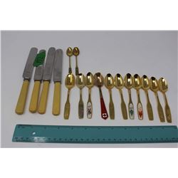 Gold Tone Commemorative (11), 4 Henry King Sheffield Bone Handled Knives