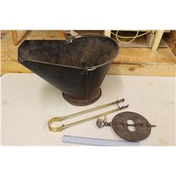 Coal Pail w/Fireplace Tongs & Griswald 7" Damper for Stove