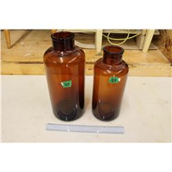 2 Large Amber Glass Medicine Bottles (14" & 12" Tall)