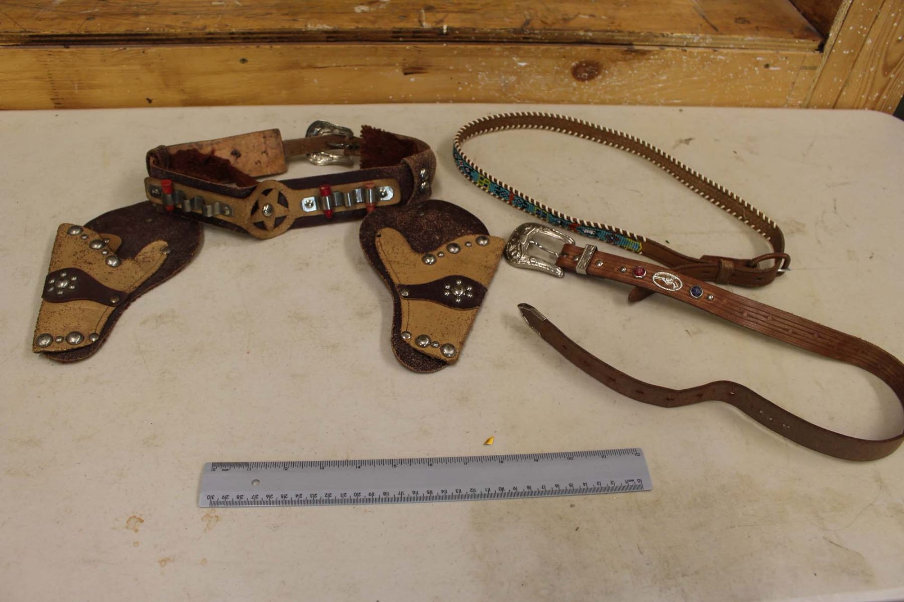 Assorted Leather Children Toy Gun Belts & Beaded Belts (1950s)