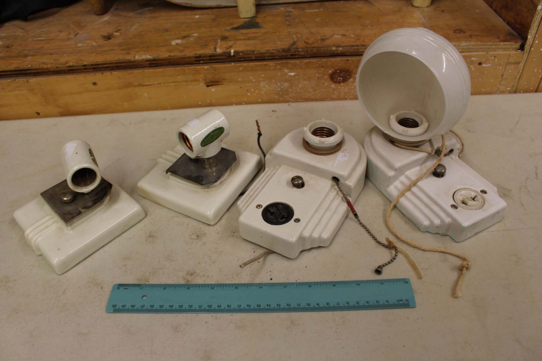 Vintage Porcelain Bathroom Light Fixtures (4)(1 Includes Shade)