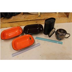 S.P Railway Tea Pot, Enamel Pans & A Northern Electric Battery Box