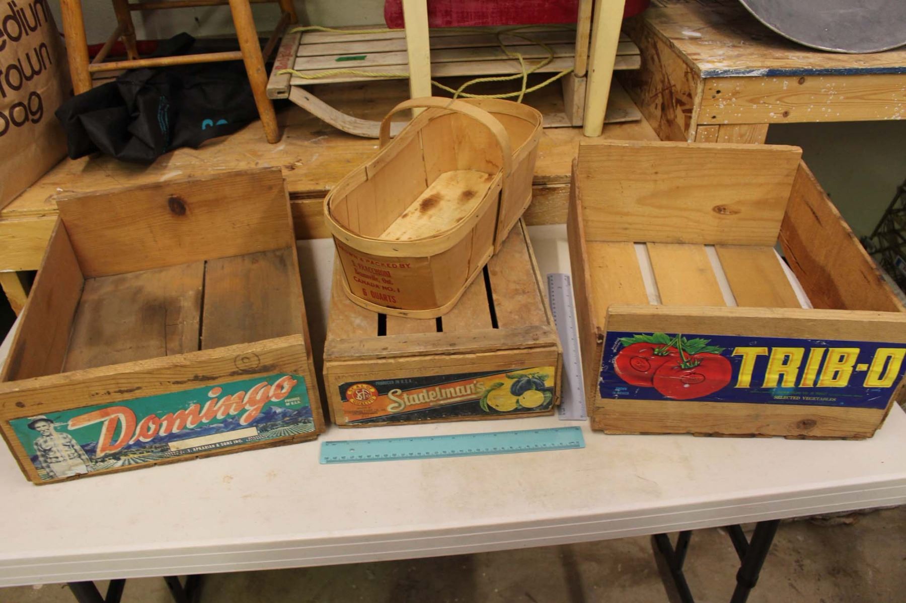 Wooden Fruit Crates (3)& A Basket