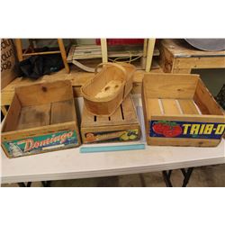 Wooden Fruit Crates (3)& A Basket