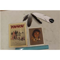 Antique Indian Wood Feather, Pow-Wow Note Book & Card