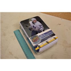 Sealed Collector Tin Box of 2017-18 Upper Deck Series 1 Hockey Cards, 12 Packs