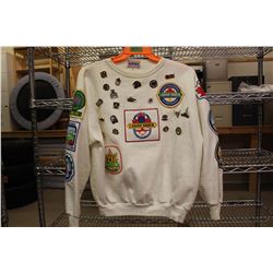 Special Edition Labatt Brier Sweatshirt w/12 Crests & 20 Metal Curling Related Pins