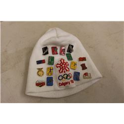 Calgary 1988 Winter Olympic Games Toque w/Olympic Metal Lapel Pins