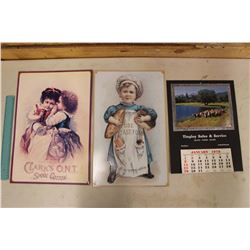 1978 SK. Advert. Calendar & 2 Tin Signs (Yeast Foam & Clark's O.N.T Spoon Cotton)