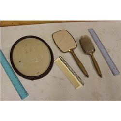 Vintage Comb, Brush & Mirror Set w/Oval Frame