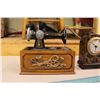 Image 3 : Miniature Singer Sewing Machine Supply Container, Clock& A Cast Iron Rooster Decoration