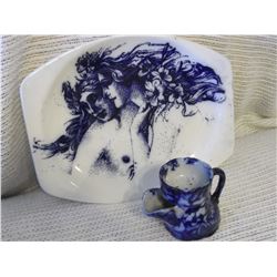 Flow Blue Platter & Shaving Mug- Meakin, England (No Chips or Cracks)