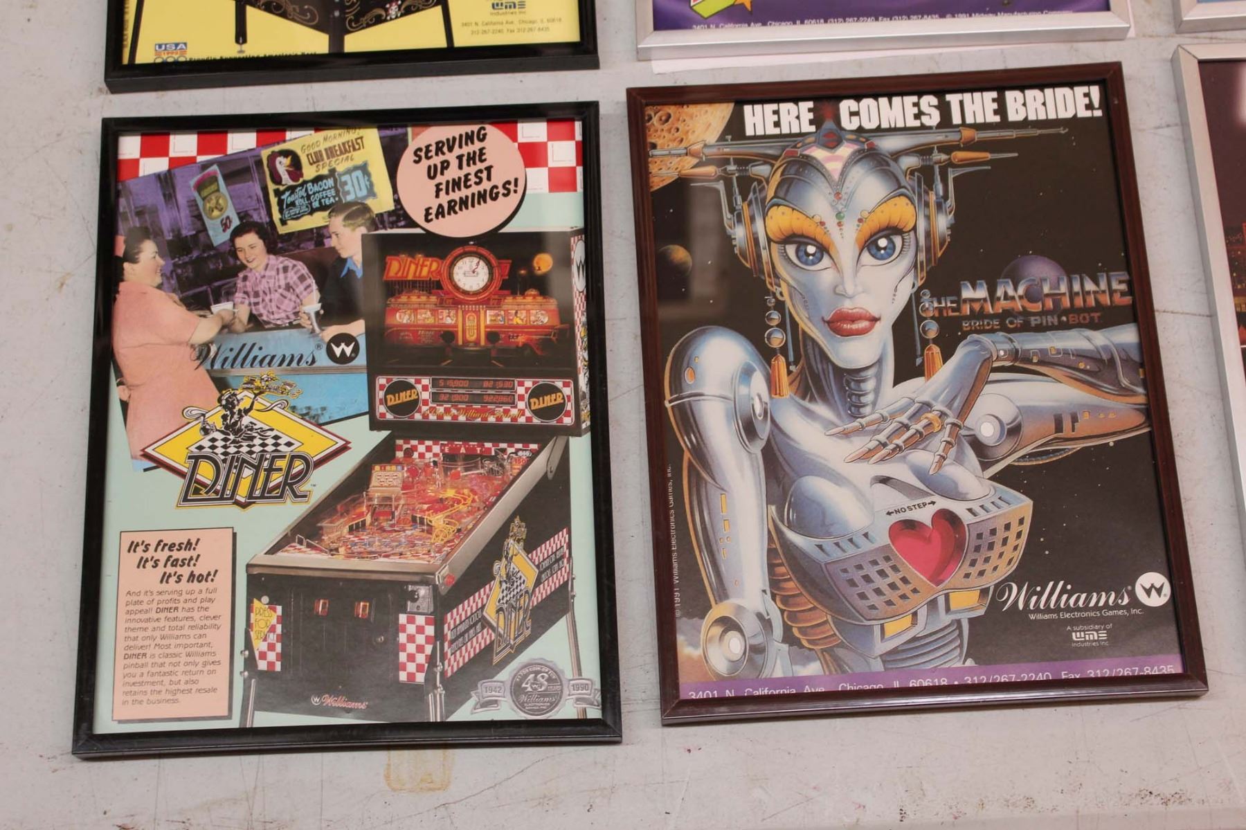 Pinball/Video Game Framed Flyers Original (8)