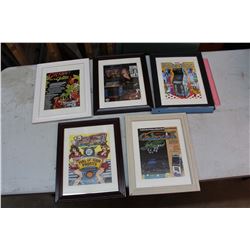Framed Arcade/Pinball Flyers- All Original (5)
