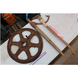 Wheel, Spike Puller & A Pick Axe