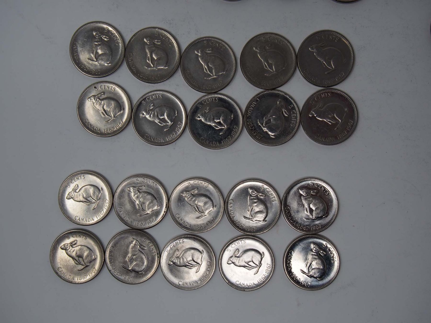 Lot OF 1967 Commemorative Canadian 5 Cent Coins (Rabbit/Hair faced)