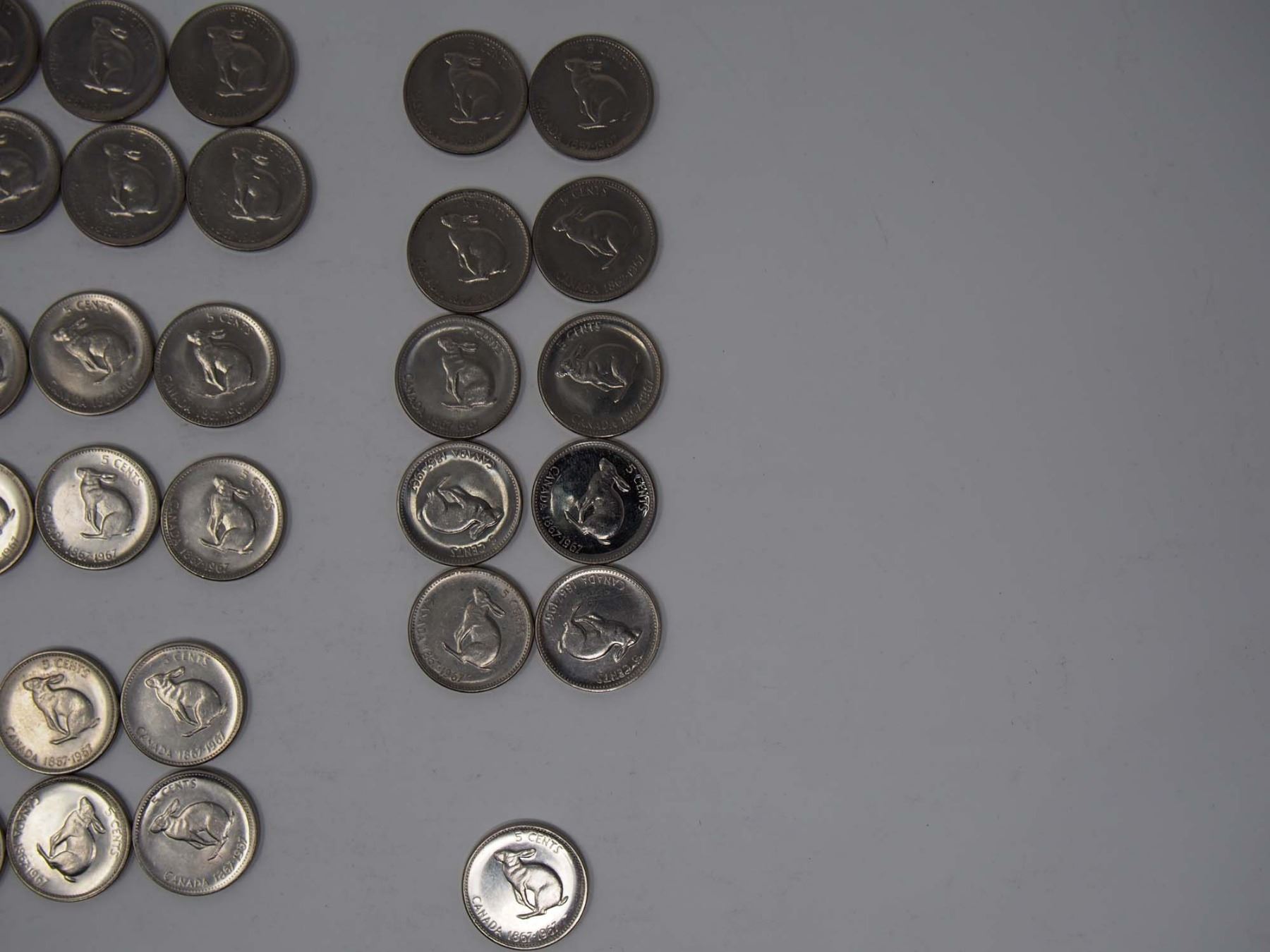 Lot OF 1967 Commemorative Canadian 5 Cent Coins (Rabbit/Hair faced)