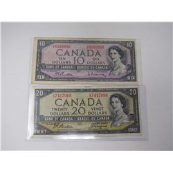 1954 Canadian $10 & $20 Bank Notes