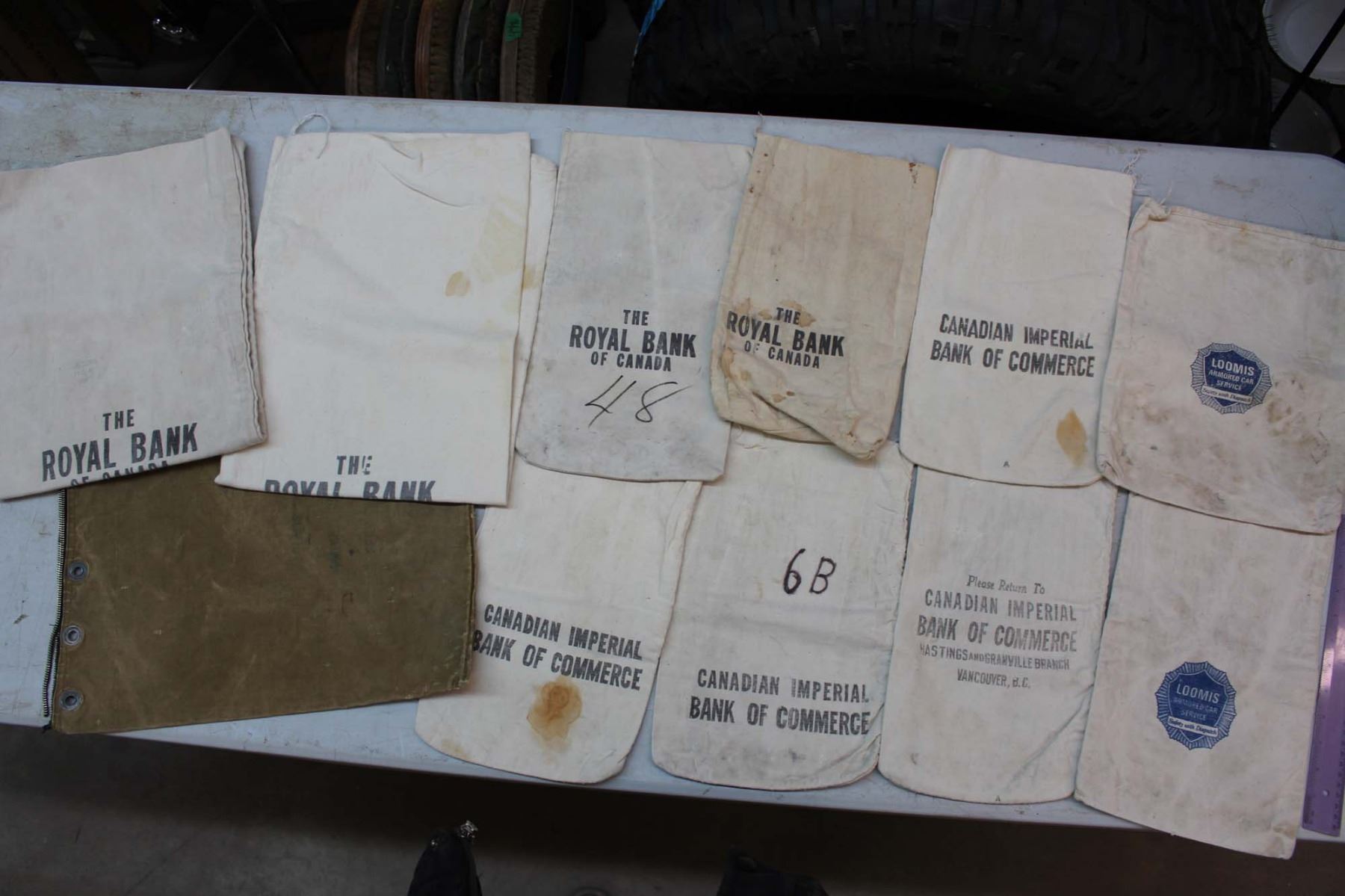 Lot of Vintage Money Bags (The Royal Bank of Canada, Loomis, Etc)