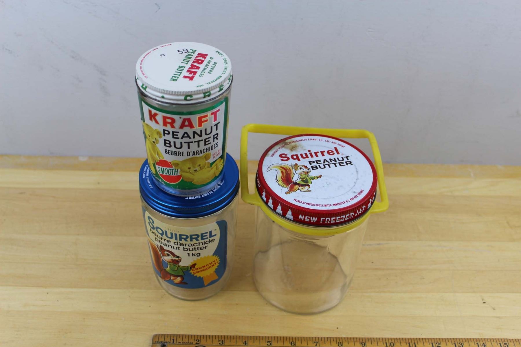 Lot Vintage Peanut Butter Jars (3)(Squirrel & Kraft)