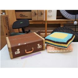 Vintage Suitcase W/ Vintage Throw Pillows