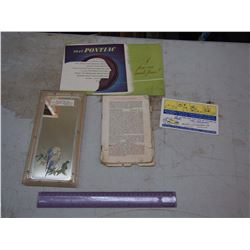 Del Motors Advertising Mirror, Ford Model T Manual, 1947 Pontiac Sales Brochure