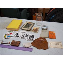Lot Of Vintage Misc, (Leather, Pictures, Glass Jar, etc)