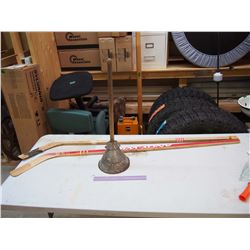 Wooden And Metal Laundry Plunger W/ 2 Wooden Hockey Sticks