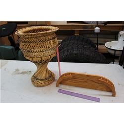 Wicker Basket & Wooden Wall Shelf