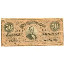 1864 $50 Confederate States of America Bank Note