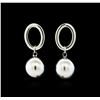 Image 1 : 14mm Satin Bead and Glossy Post Earrings - Rhodium Plated