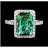 Image 2 : 4.30 ctw Green Tourmaline And Diamond Ring - 14KT White Gold